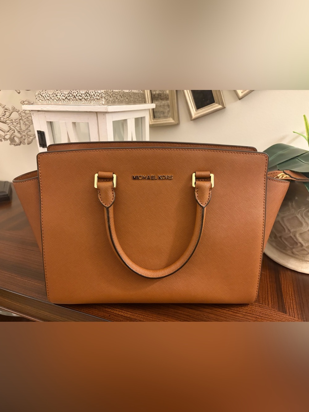 Michael Kors Brown Leather Tote with Gold Hardware